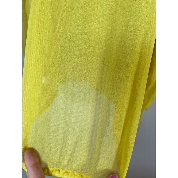 Lane Bryant Top Women 22 Yellow Pullover Sheer Crochet Peasant Boho Western 80s - Picture 10 of 14